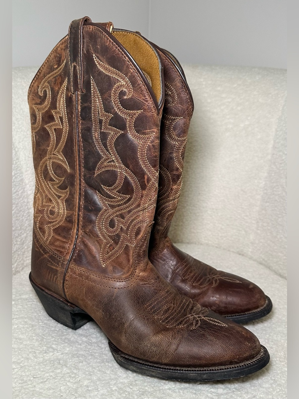 Laredo Brown Distressed Leather Western Cowboy Boots Embroidered Festival Boho 8